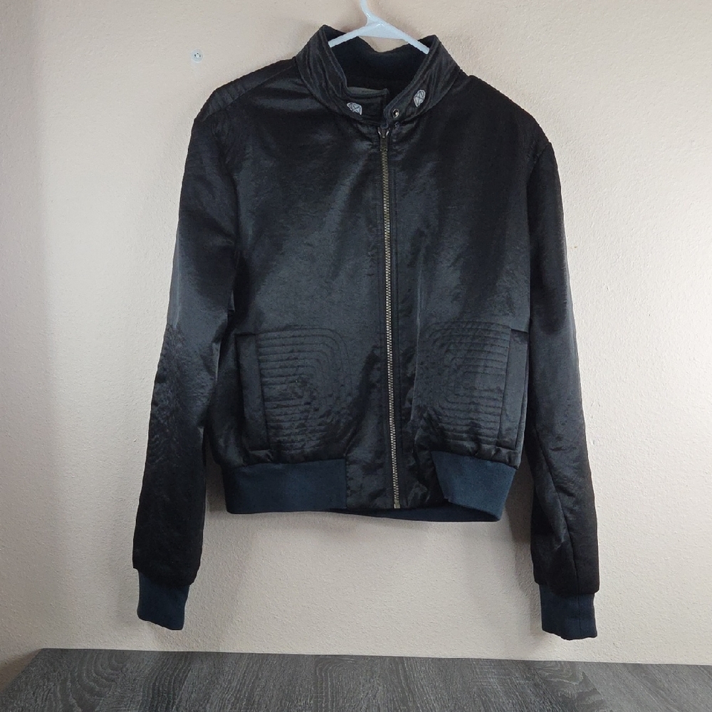 Marks&Spencer Womans Black Satin Size 14 Bomber Jacket.Good To Excelant